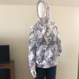 Adidas Gray and White Camo Tie Dye Graphic Logo Hooded Sweatshirt